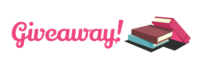 The word "Giveaway" in a script font beside a stack of books