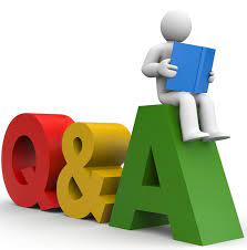 colorful Q&A graphic image with red "Q", gold "&", and green "A." The letter "A" also has a white figure seated on the top of the letter holding a blue book.